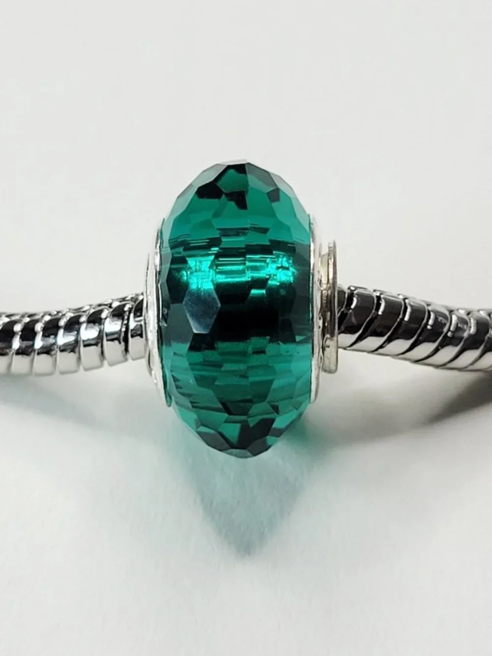 NWT 925 For Pandora Charm Bracelets Emerald Green Glass Faceted European Bead
